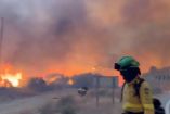 Bomberos y personal de emergencia combaten el fuego en Andalucía.