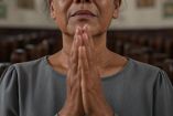 Mujer rezando en iglesia