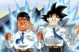 El candidato a una senaduría Víctor Fuentes Solís (izq.) junto con el héroe del anime Dragon Ball, Goku, en una imagen.