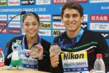 María José Sánchez y Diego Balleza obtuvieron una histórica medalla en los saltos mixtos desde la plataforma de 10 metros. Foto: @FemexNatacion