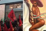 El retrato del general Emiliano Zapata ha generado gran polémica ya que aparece desnudo con tacones y un sombrero color rosa