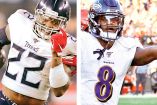 Derrick Henry, corredor. Lamar Jackson, quarterback. Fotos: AP