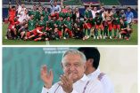 El presidente Andrés Manuel López Obrador celebró la medalla de bronce obtenida por la Selección Mexicana de Futbol en Tokyo 2020. Fotos: AFP y Cuartoscuro