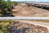 Trabajadores limpiaron ayer los escombros de un campamento de migrantes en el que estaban miles de personas a lo largo del Puente Internacional en Del Rio, Texas. Abajo, imagen del mismo sitio, el pasado domingo. Fotos: Reuters