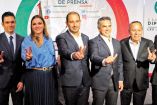 Dirigentes partidistas y coordinadores de la alianza Va por México, dieron una conferencia en la Cámara de Diputados.
