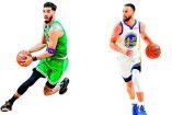 Jayson Tatum y Stephen Curry en acción.