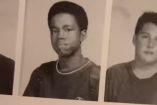 Foto de Kanye West en blanco y negro de un anuario escolar 