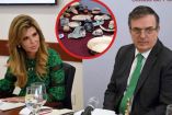 Collage de foto de Marcelo Ebrard y Claudia Pavlovich con piezas arqueológicas recuperadas en Barcelona.