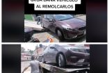 Momento en el que grúa daña auto al remolcarlo.
