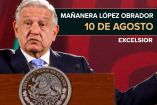 AMLO con traje y rostro serio en una de sus conferencias