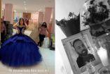 Imagen de una quinceañera junto a la foto de su padre