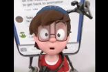 Animación de la cara de un niño y atrás su celular
