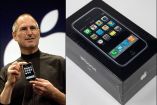 Collage de Steve Jobs presentando el primer iPhone y el teléfono subastado