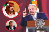 Collage de Andrés Manuel López Obrador, Layda Sansores y Ricardo Monreal.