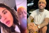 Aleska Génesis en videollamada con bruja y Nicky Jam con gorro amarillo sonriendo