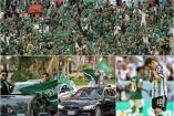 Collage de imágenes de celebraciones tras triunfo de Arabia sobre Argentina