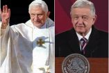 Collage de Benedicto XVI y AMLO
