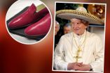 Collage de los zapatos y una foto de Benedicto XVI