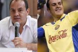 Cuauhtémoc Blanco con micrófono y con playera del América