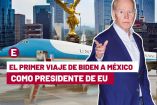 Collage de Biden, el avión presidencial de EU y el Ángel de la Independencia