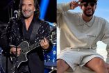 Marco Antonio Solís con traje negro y Bad Bunny con atuendo blanco