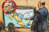 Ilustración Genaro García Luna y un testigo en su juicio en EU