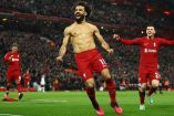 Mohamed Salah celebra su doblete.