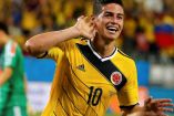 James Rodríguez festeja gol con Colombia.
