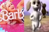 Margot Robbie como Barbie y perrito de Barbie bailando
