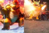 Bowser en película con estrella y quema de toro de Bowser y personas corriendo