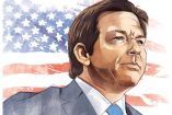 Ilustración de Rob DeSantis, aspirante a la presidencia de EU por el partido republicano.