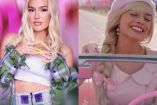 Gwen Stefani con camisa verde y Margot Robbie en película de Barbie