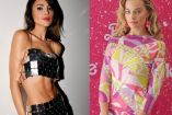 Eiza González con top brilloso y Margot Robbie con vestido estampado de colores