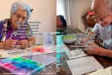 Abuelitos ayudan a su nieta a hacer friendship bracelest 