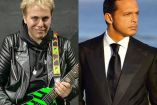 Cristian Castro con chamarra de piel y guitarra; Luis Miguel con traje negro