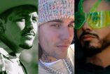 Chrisitan Nodal con sombrero, Justin Bieber con gorro y J Balvin con lentes verdes
