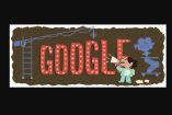 Pantallazo del doodle, Landeta está con el megáfono gritando Acción 