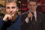 Cristian Castro con mano en barbilla y Luis Miguel cantando con traje negro