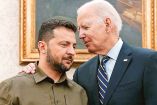Biden (der.) se reunió ayer con Zelenski en el Salón Oval de la Casa Blanca. 