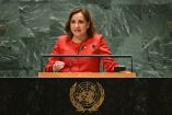 Dina Boluarte, presidenta de Perú, en la Asamblea General de la ONU. (AFP)
