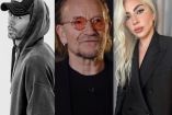 Enrique Iglesias con gorra, Bono con lentes y Lady Gaga con traje negro