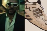 Bad Bunny con lentes y traje café y tenis Adidas Response CL Paso Fino de color café