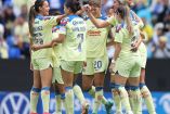 Jugadoras de América Femenil celebran en partido vs Puebla del Apertura 2023.