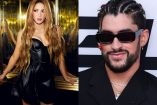 shakira con un vestido negro y bad bunny con lentes obscuros.