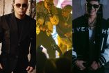 Wisin con lentes y traje negro, Baby Rasta y Gringo en cocnierto y El Bogueto con chamarra verde