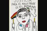 Alt text: Ilustración conmemorativa que muestra a un personaje con una bandera LGBT+ sobre el hombro y una paloma blanca en vuelo, simbolizando la paz y la memoria del magistrade Jesús Ociel Baena. Rodeado de velas encendidas, el dibujo refleja la solemnidad y la importancia de la marcha convocada en su honor en la Estela de Luz, como un acto de respeto y continuación de su legado de lucha por los derechos de la comunidad LGBT+. La imagen resalta la esperanza que Baena representaba y el impacto duradero de 