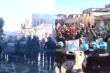 Policía enfrentandose a manifestantes a favor de Palestina en Italia.