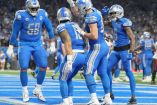 Jugadores de los Lions de Detroit celebran anotación ante Tampa Bay.