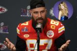 Travis Kelce en una conferencia de prensa.