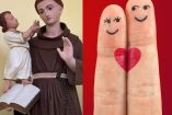 Imagen de San Antonio de Padua y dedos juntos pintados con caras y corazón